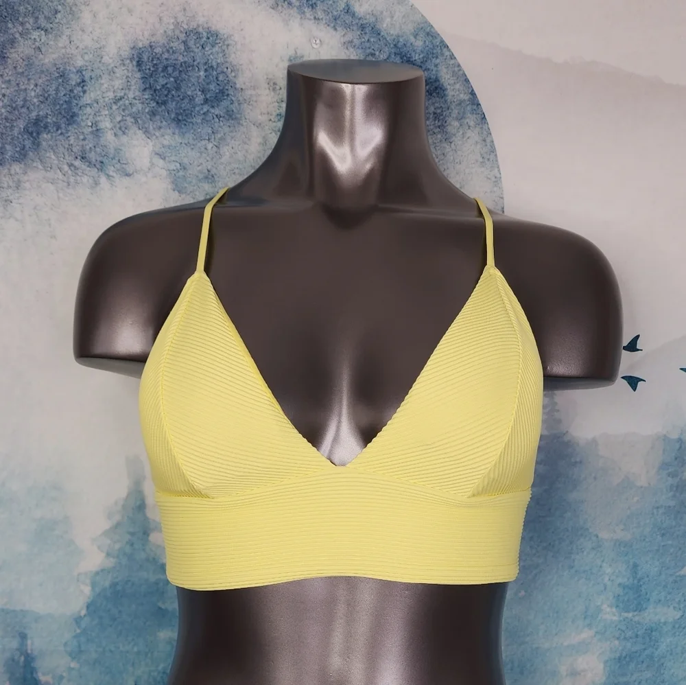 H&M Ribbed Yellow Triangle Bikini Top Size 10 - Picture 3 of 9